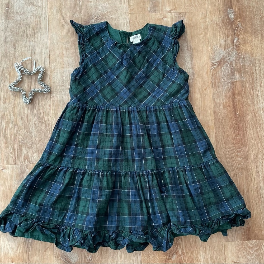 Crewcuts | Holiday Christmas Navy & Emerald Green Plaid Dress, 6